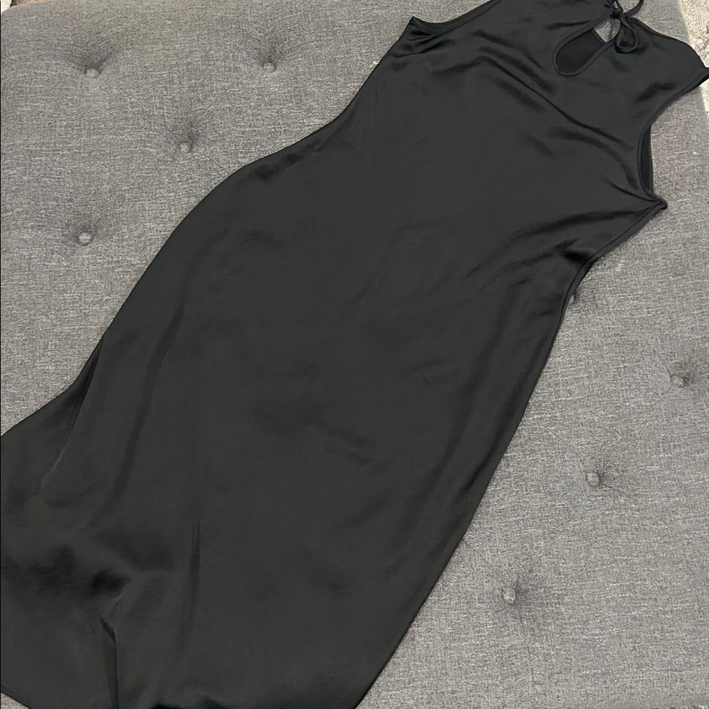 GAP Black Satin Sheath Midi Dress w/Side Slit - Picture 5 of 5
